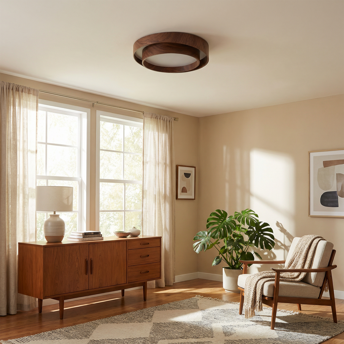 Plafonnier Minimaliste Finition Bois – Modèle Zéphyra (DIMOREE)