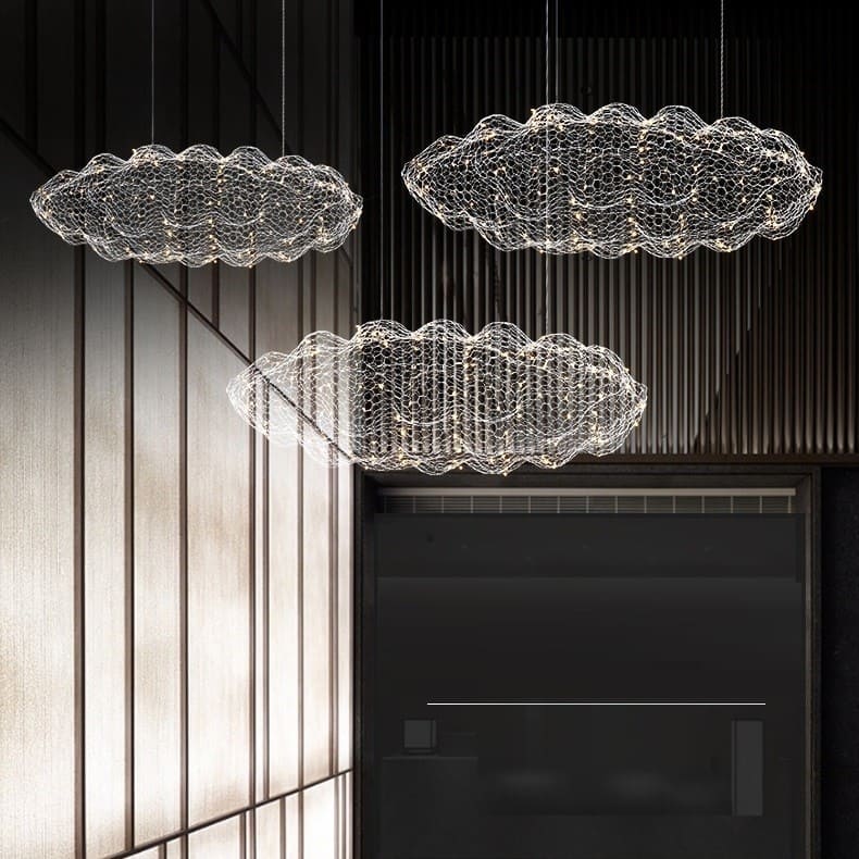 Lustre Nuage en Maille Métallique Dorée – Modèle Nébula (DIMOREE)
