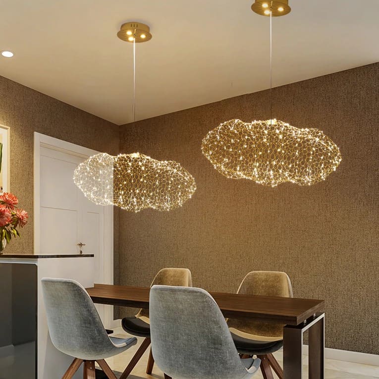 Lustre Nuage en Maille Métallique Dorée – Modèle Nébula (DIMOREE)
