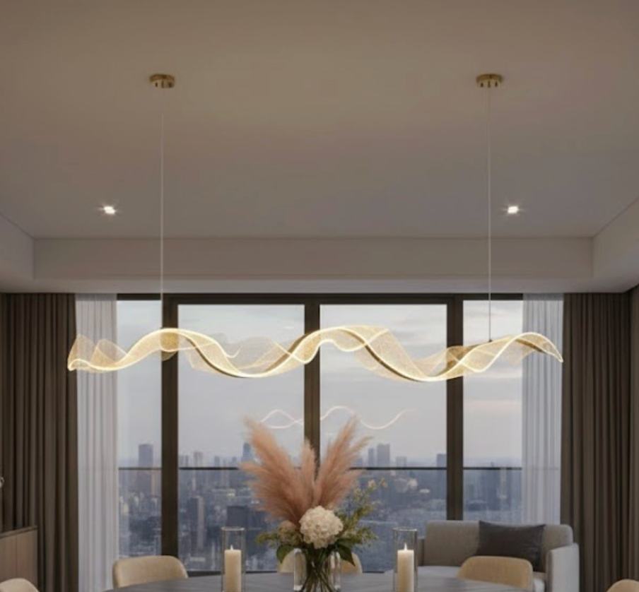 Aurea — Suspension LED en vague dorée