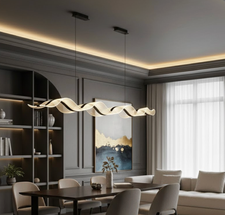 Aurea — Suspension LED en vague dorée