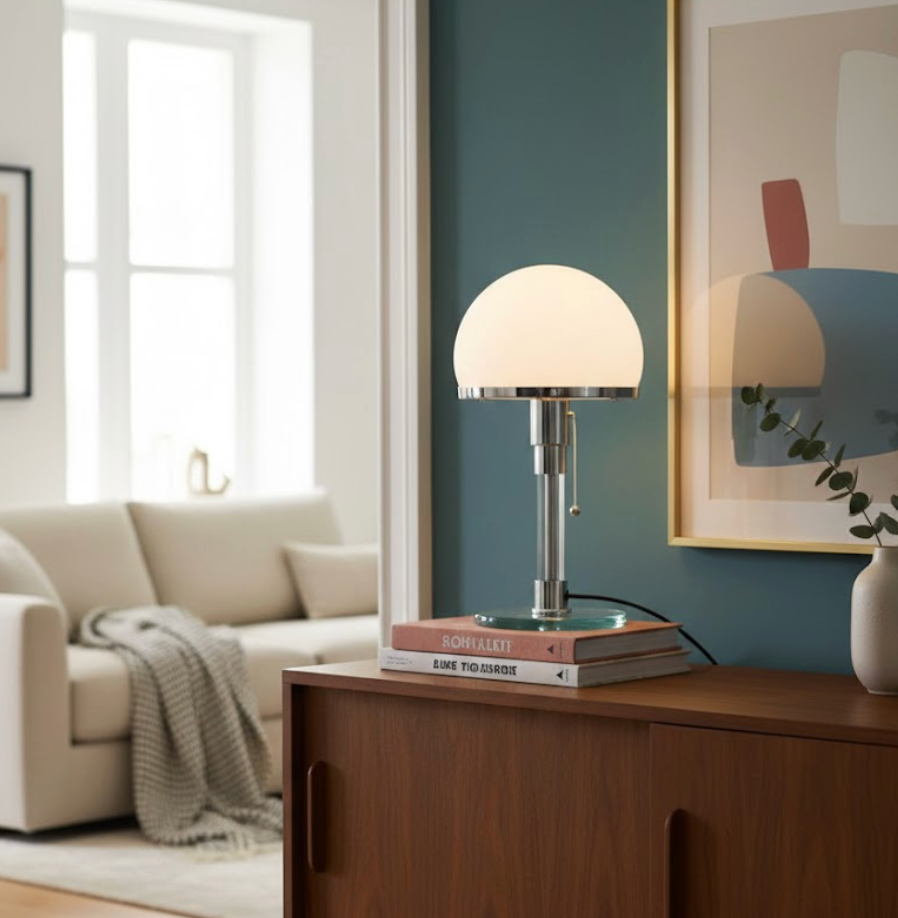 Argenta — Lampe en verre dépoli et base chromée