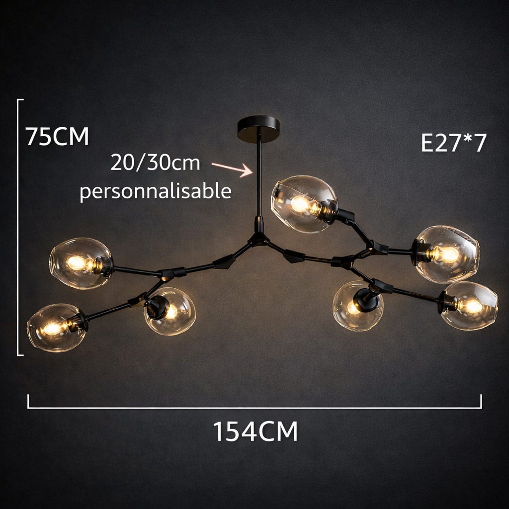 Nébula — Lustre en verre et métal noir ou doré