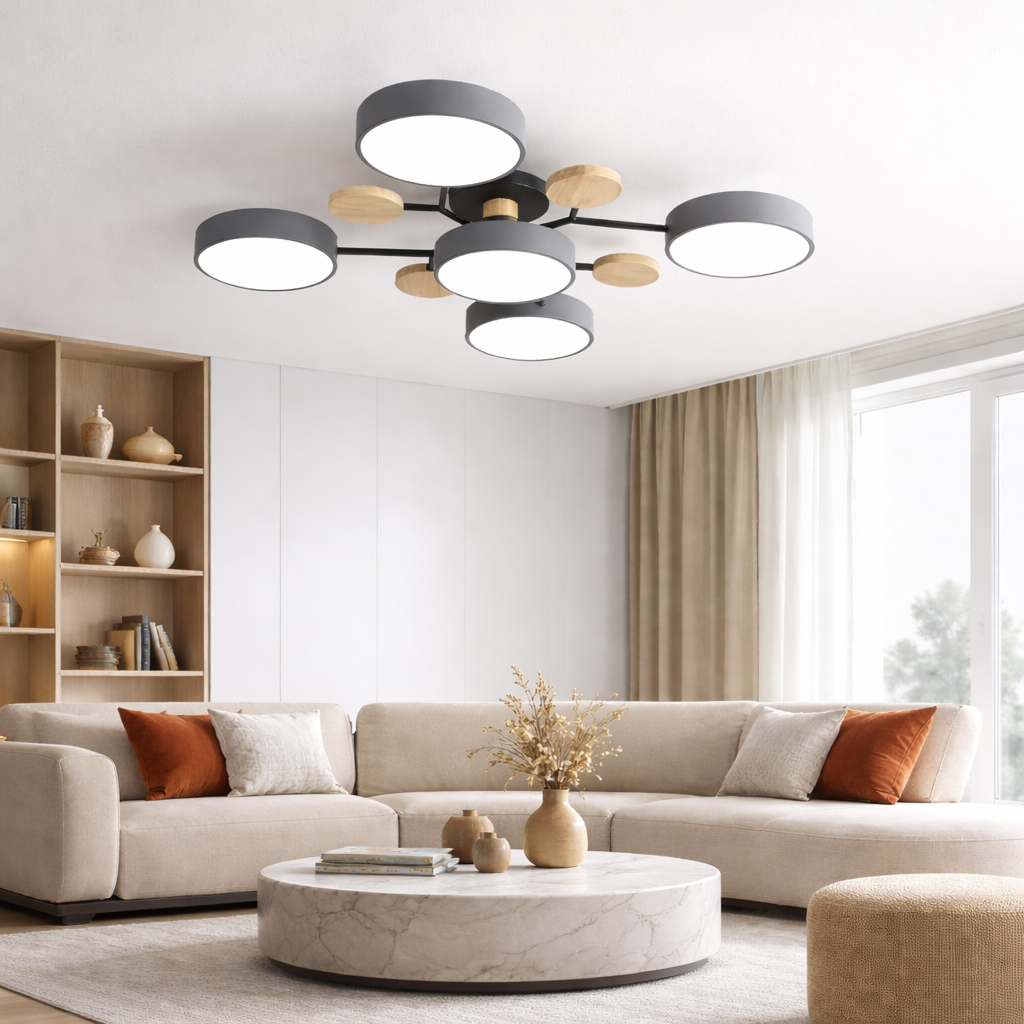 Alberia — Plafonnier en bois à multiples lumières