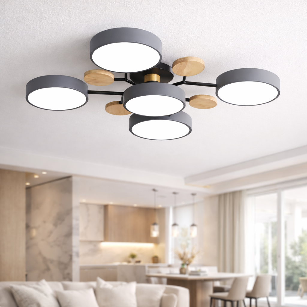 Alberia — Plafonnier en bois à multiples lumières
