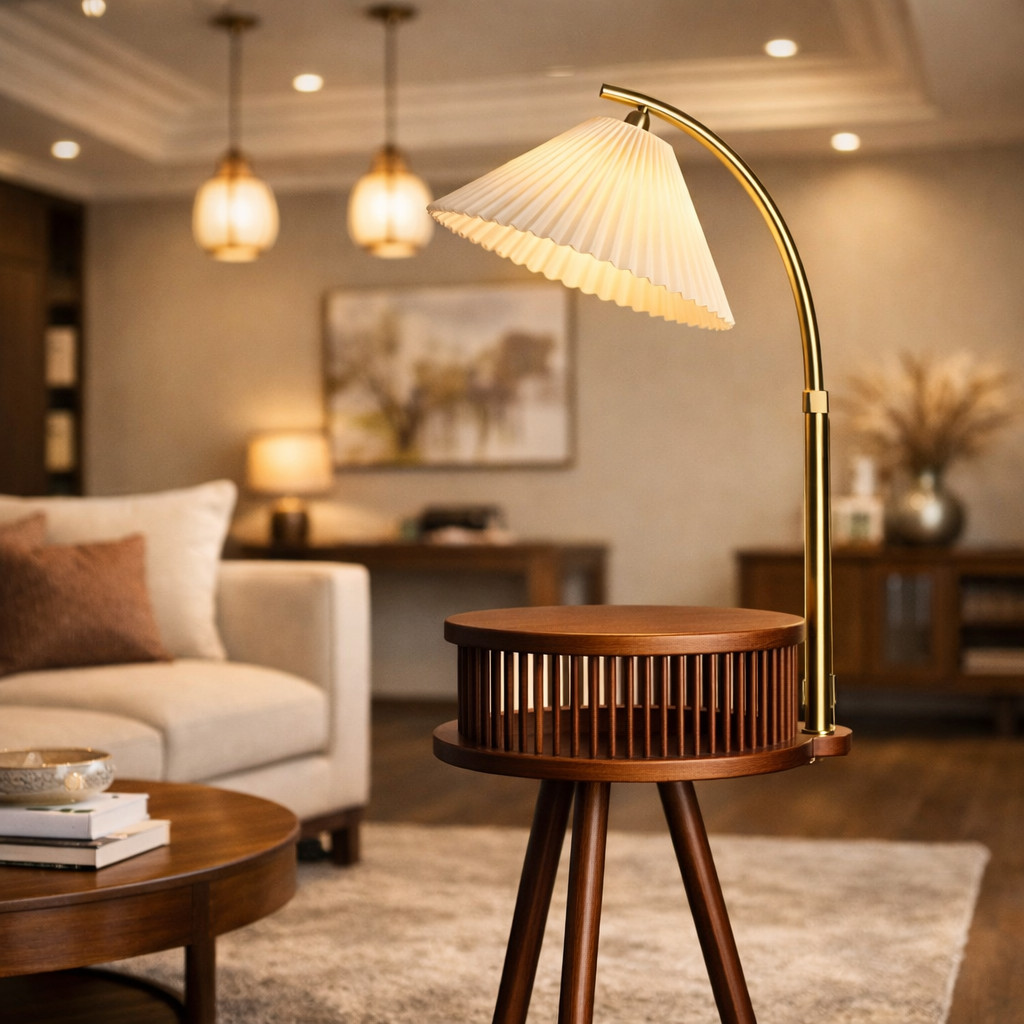 Corolia — Lampadaire guéridon en bois