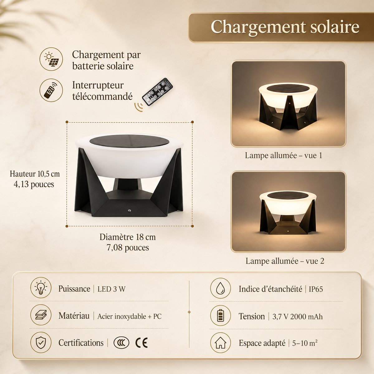 Solis — Borne solaire d'extérieur en pilier