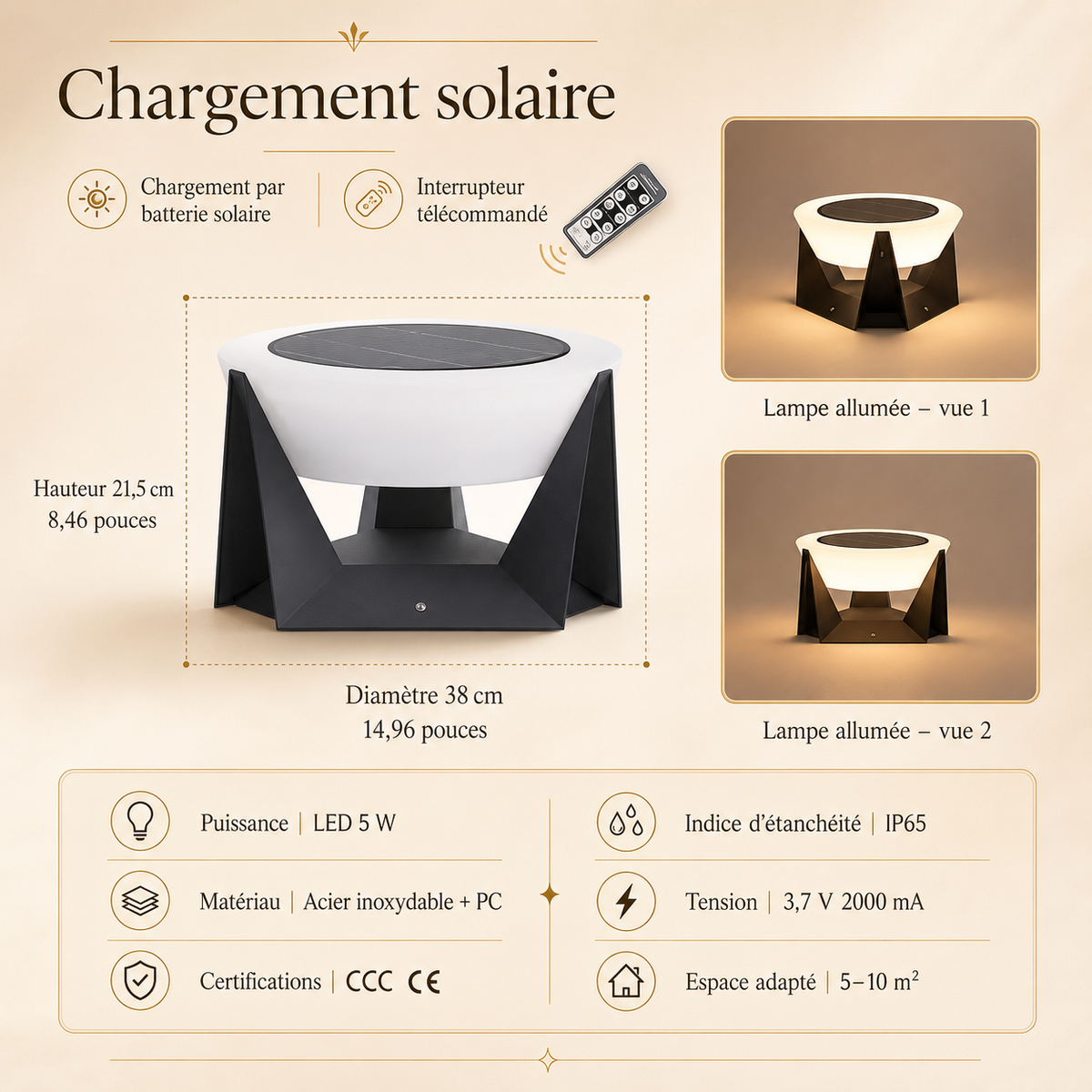 Solis — Borne solaire d'extérieur en pilier