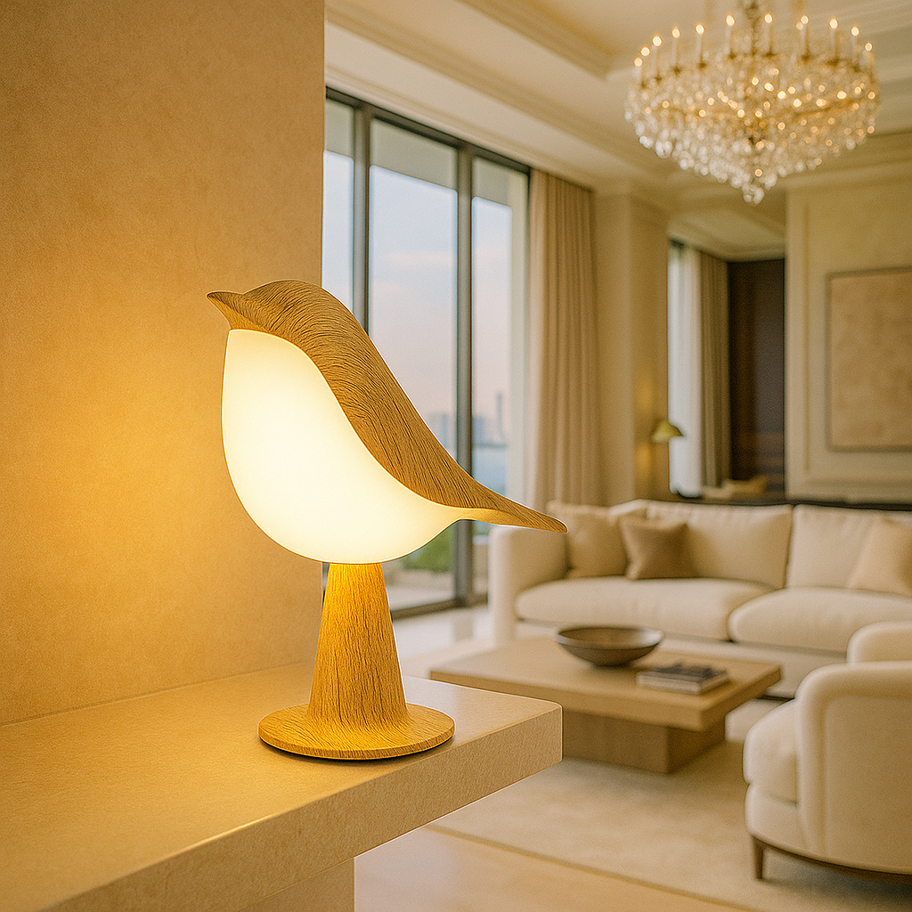 Passerina — Lampe de chevet oiseau effet bois