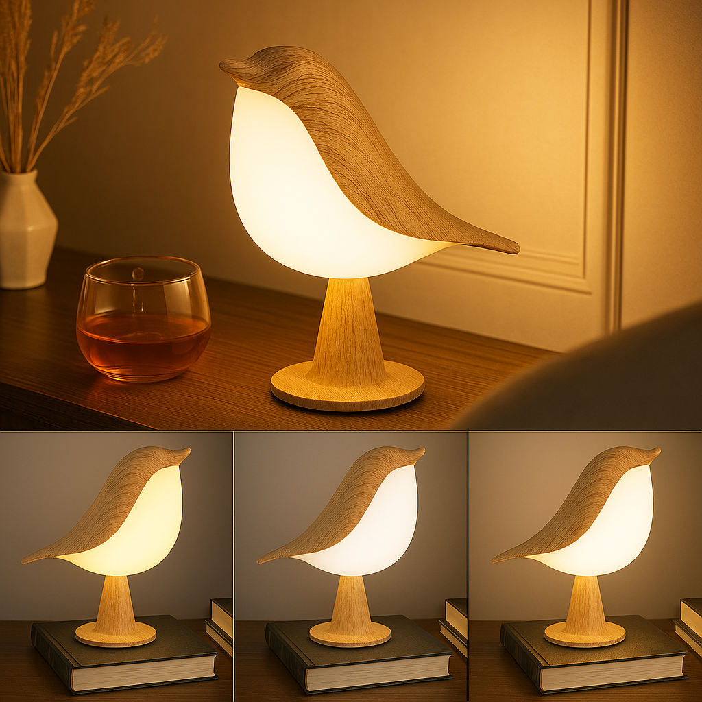 Passerina — Lampe de chevet oiseau effet bois