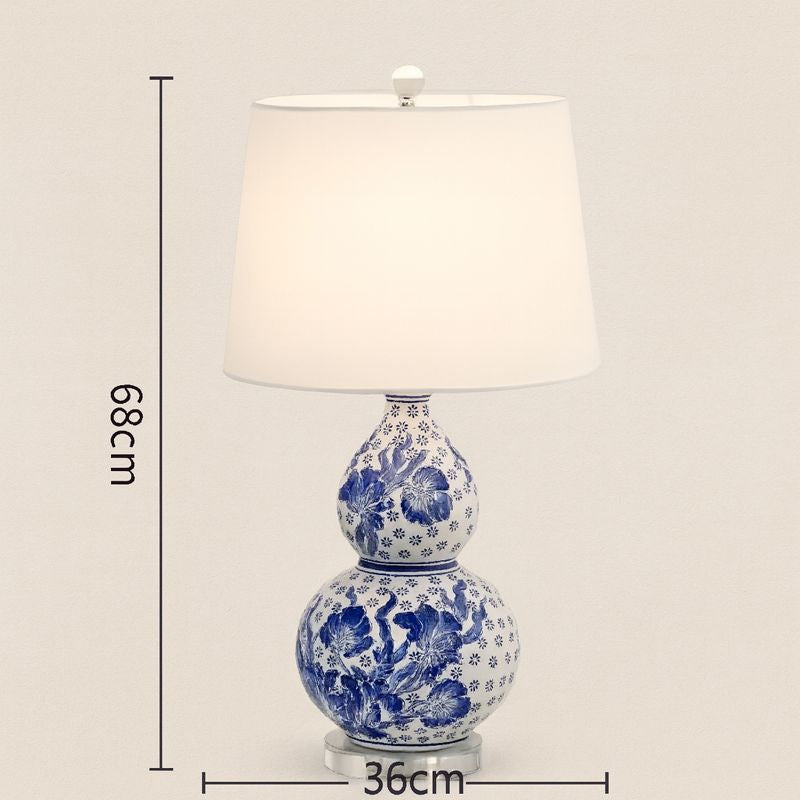 Delfina — Lampe en porcelaine bleue et abat-jour ivoire