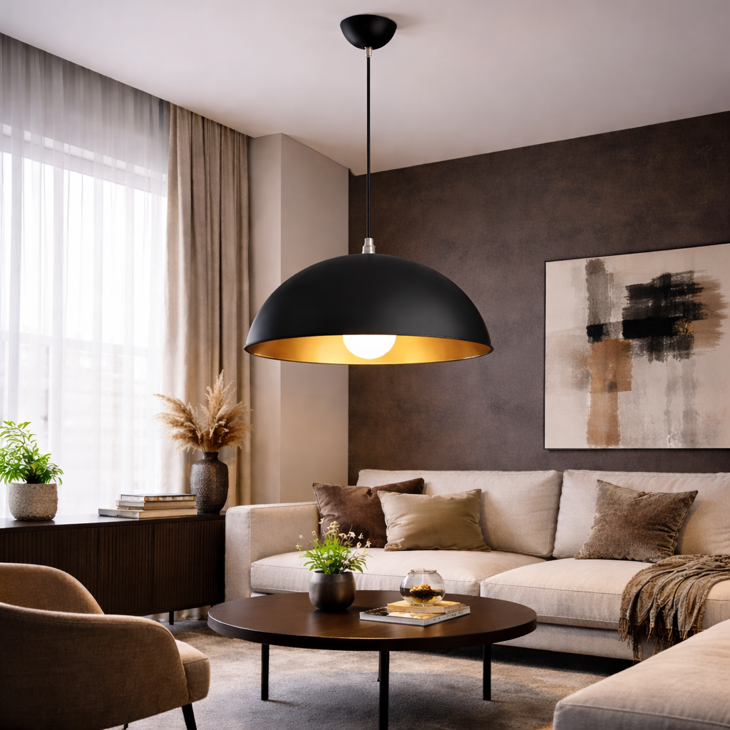 Solaria — Suspension dôme noire en trois diamètres