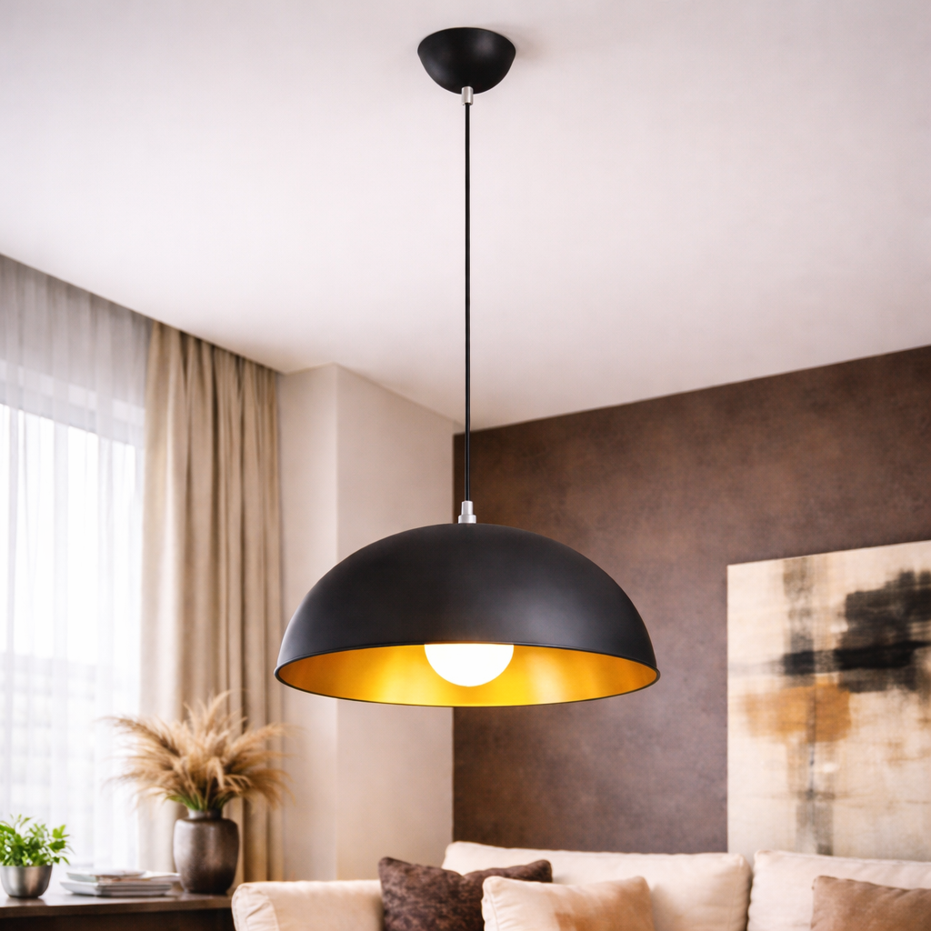 Solaria — Suspension dôme noire en trois diamètres