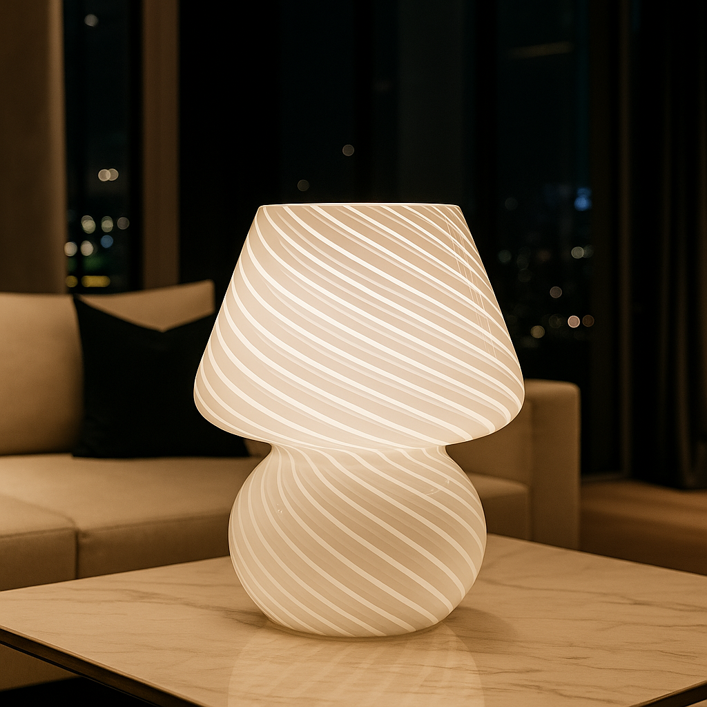 Soffia — Lampe champignon en verre soufflé strié
