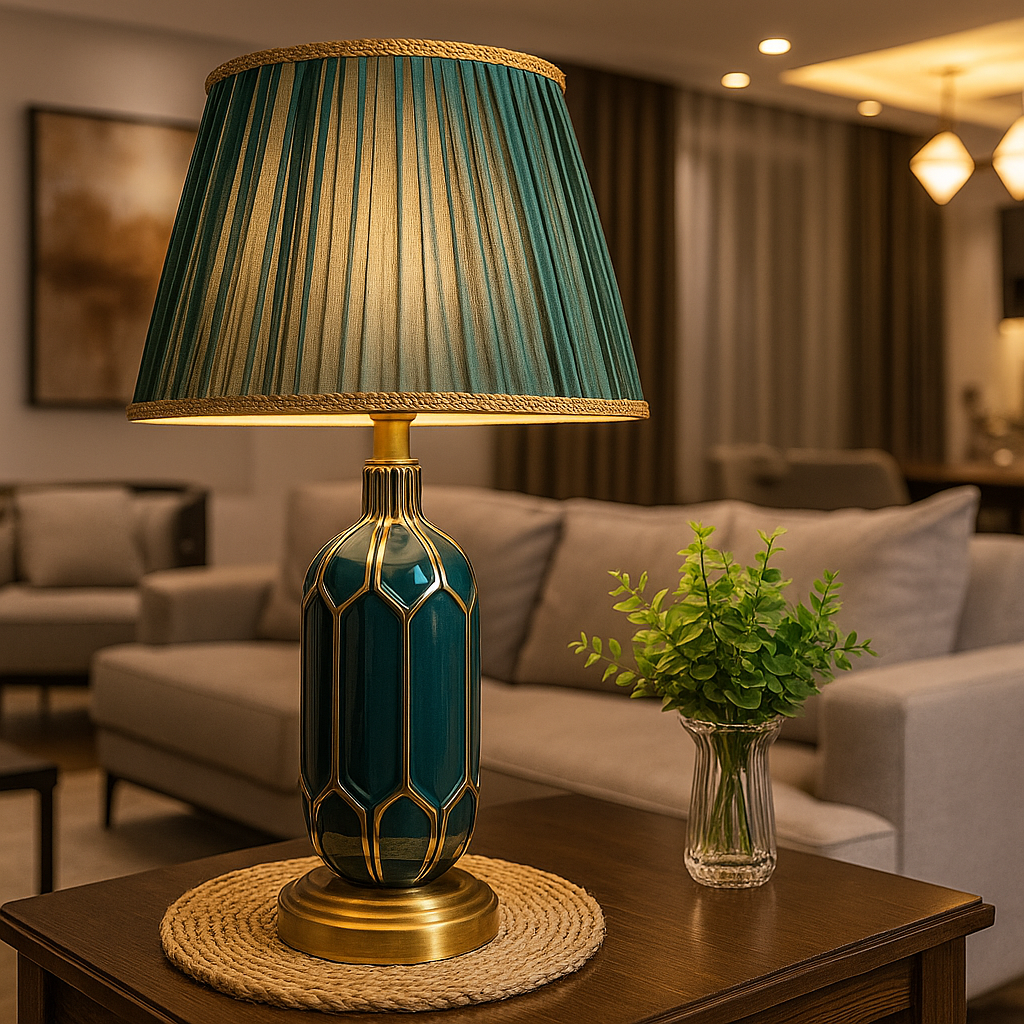 Verdiana — Lampe en céramique à abat-jour plissé