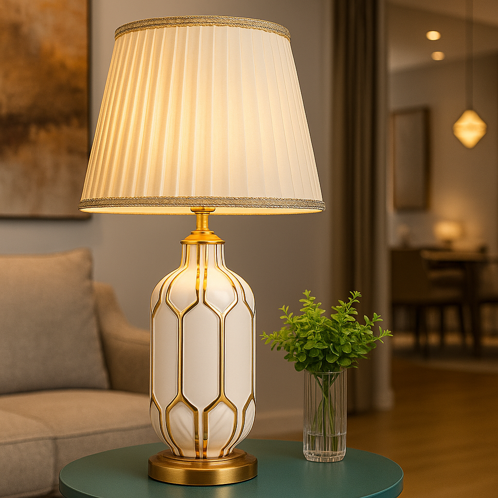 Verdiana — Lampe en céramique à abat-jour plissé