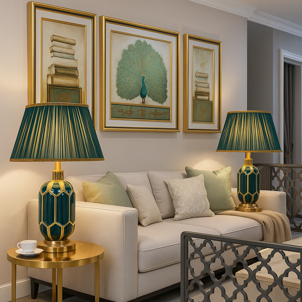Verdiana — Lampe en céramique à abat-jour plissé