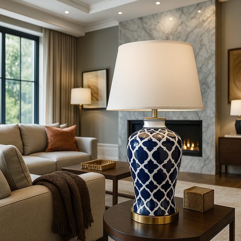 Azzura — Lampe en céramique bleue à motifs