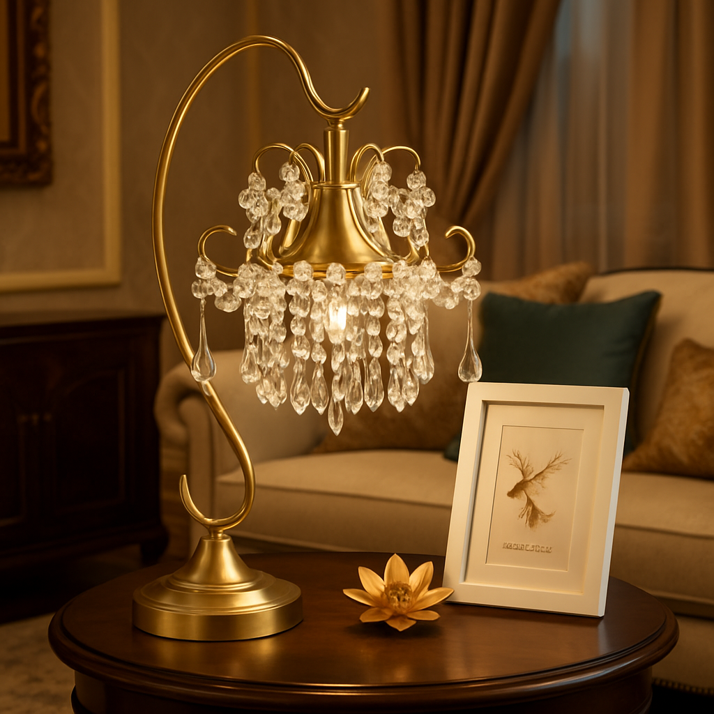 Gioiella — Lampe laiton doré et pampilles de cristal