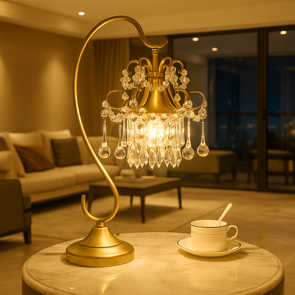Gioiella — Lampe laiton doré et pampilles de cristal