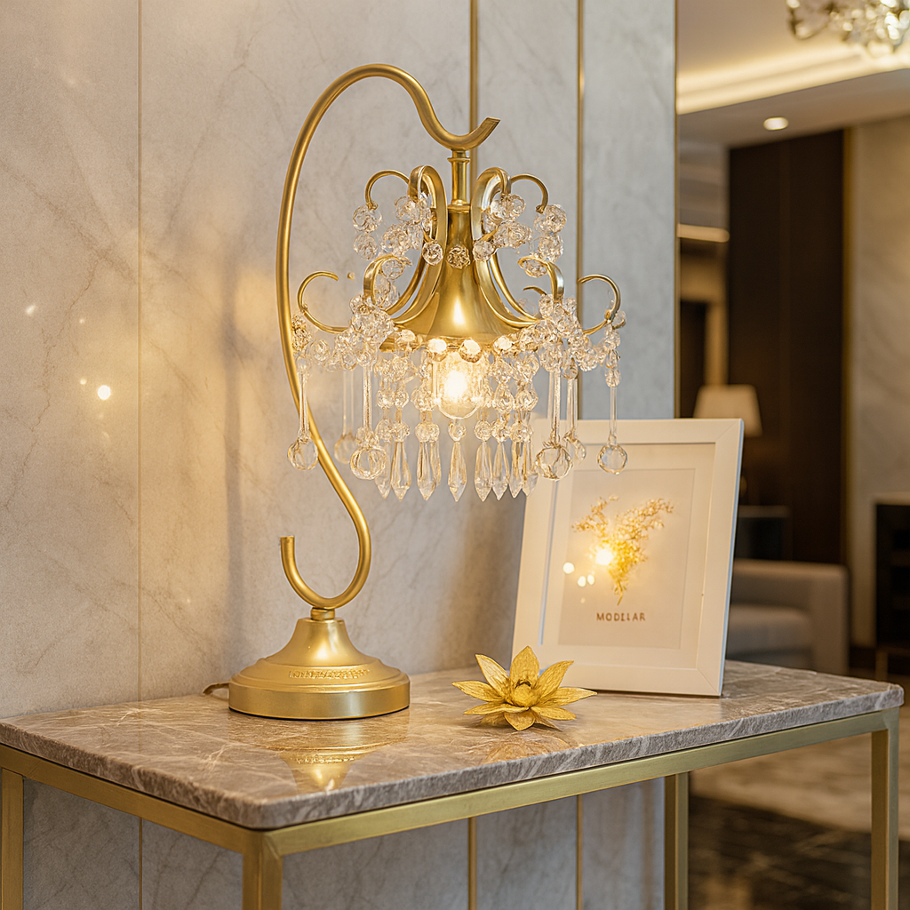 Gioiella — Lampe laiton doré et pampilles de cristal