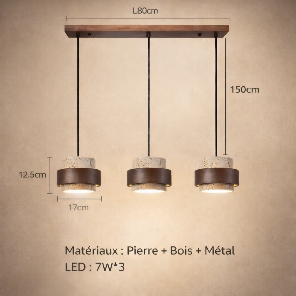 Terrane — Suspension bois deux à quatre lampes