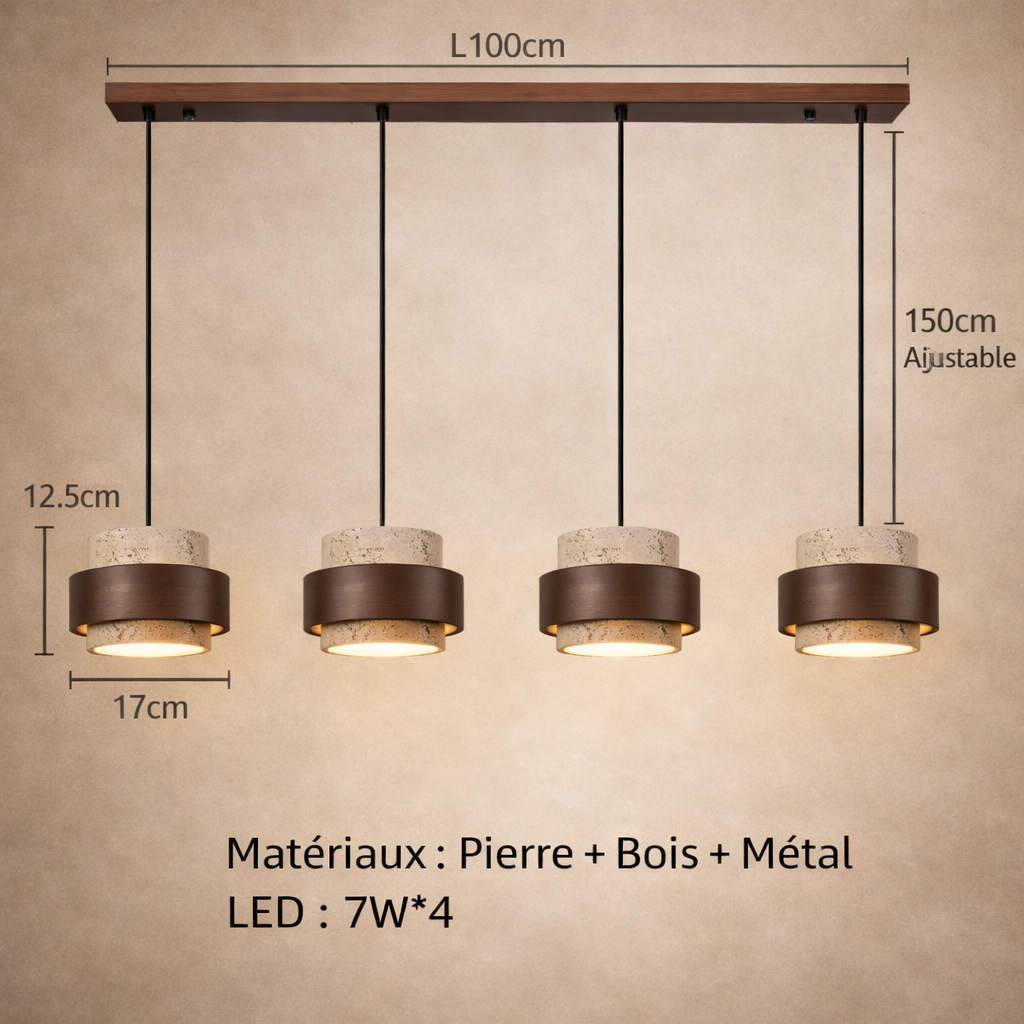 Terrane — Suspension bois deux à quatre lampes