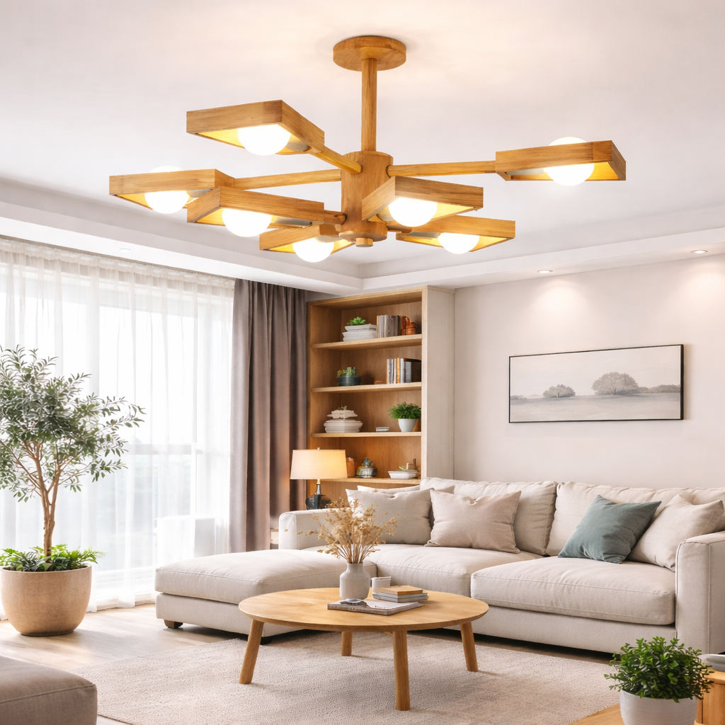 Fjordane — Plafonnier scandinave bois multi-lampes