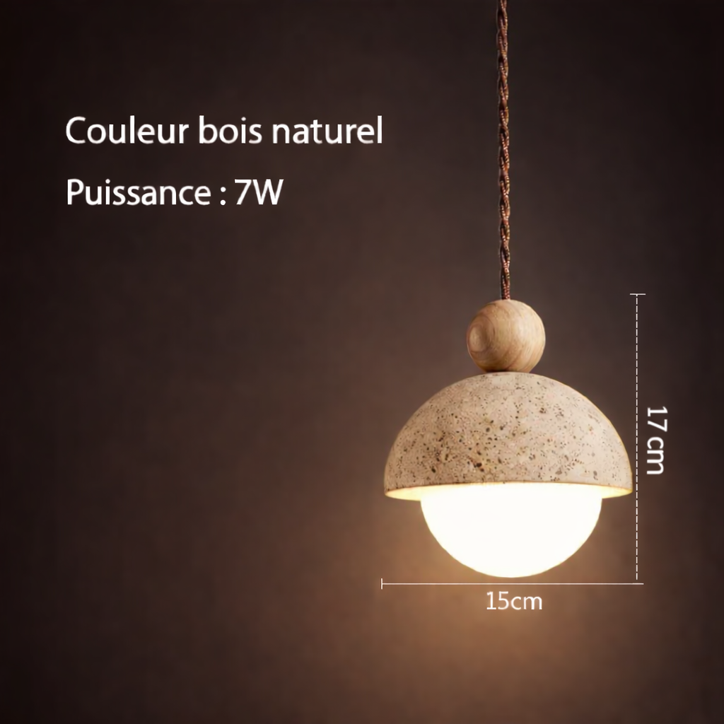 Astrina — Suspension en bois et pierre naturelle
