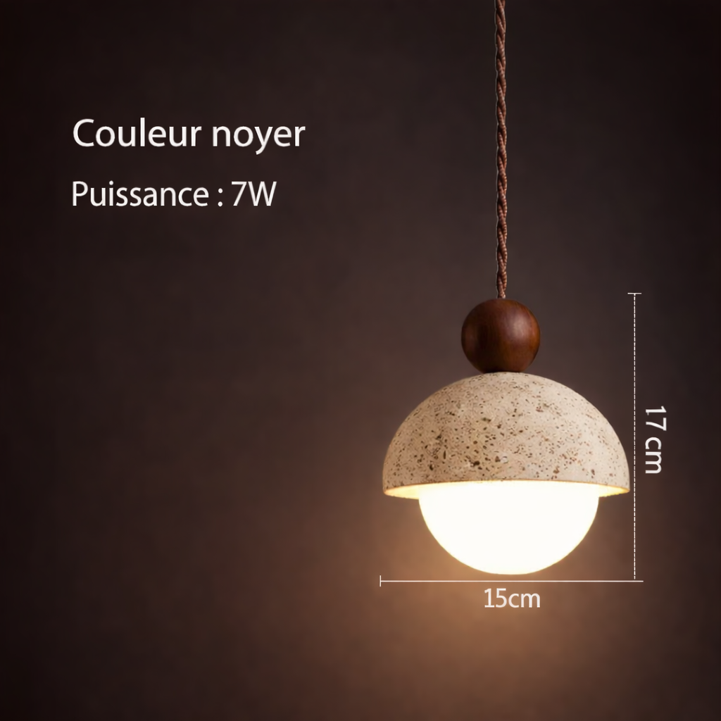 Astrina — Suspension en bois et pierre naturelle