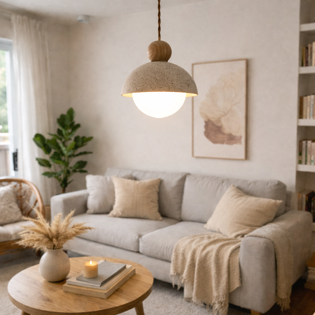 Astrina — Suspension en bois et pierre naturelle