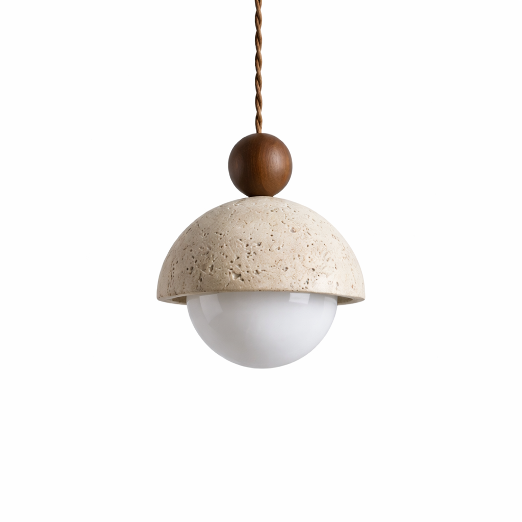 Astrina — Suspension en bois et pierre naturelle