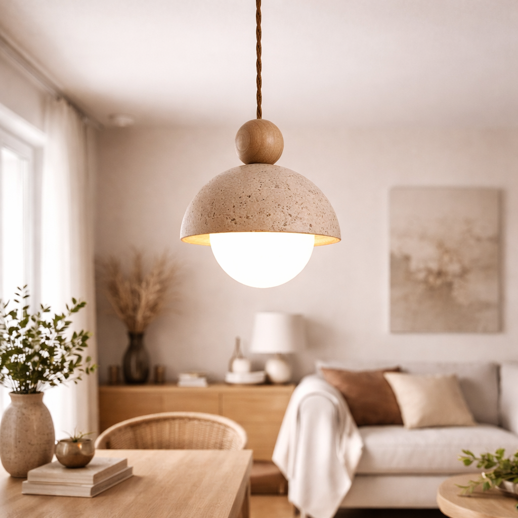 Astrina — Suspension en bois et pierre naturelle
