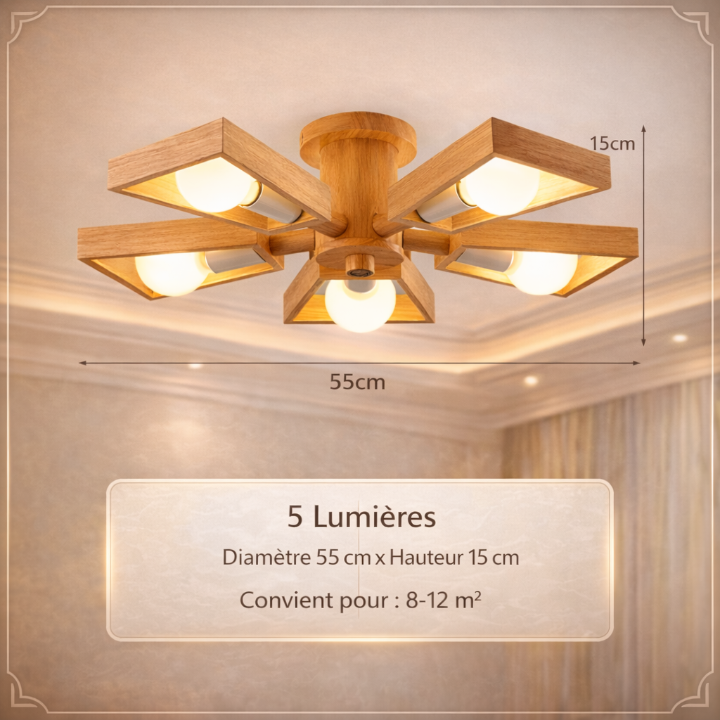 Fjordane — Plafonnier scandinave bois multi-lampes