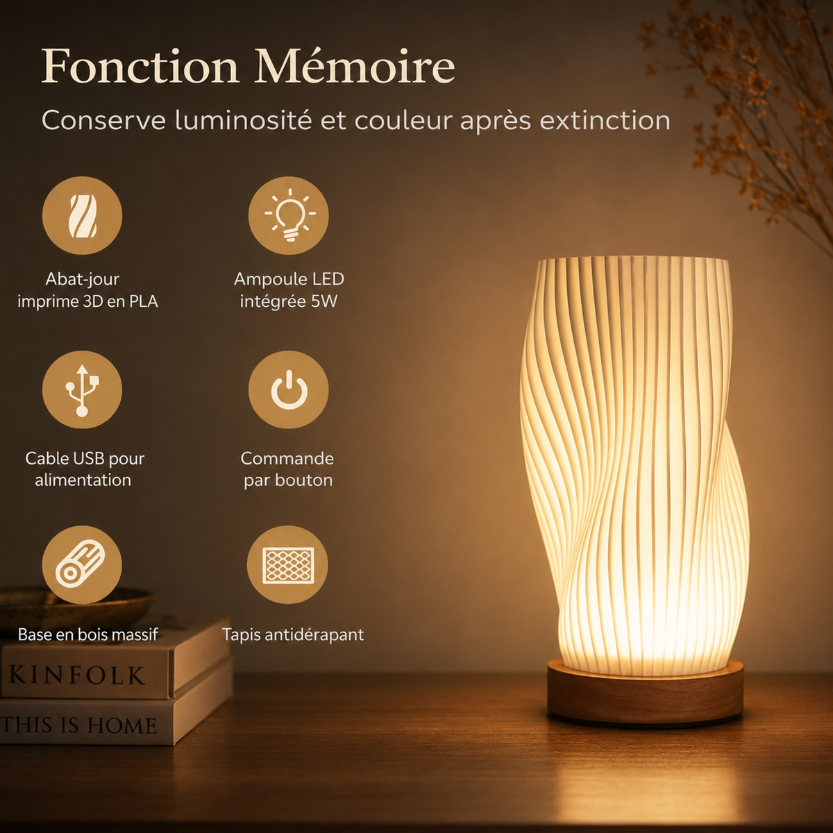 Marella — Lampe à poser ondulée à trois températures