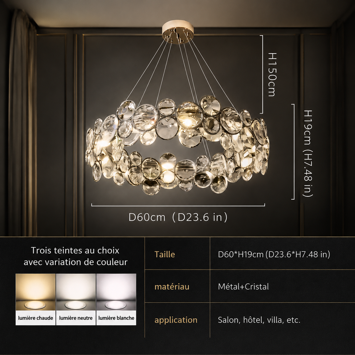 Impérine — Suspension en cristal grand diamètre