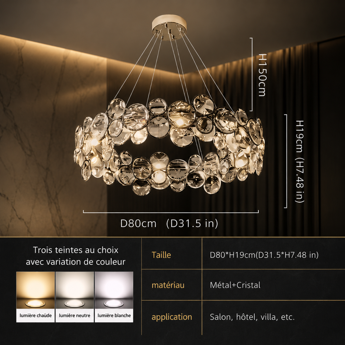 Impérine — Suspension en cristal grand diamètre