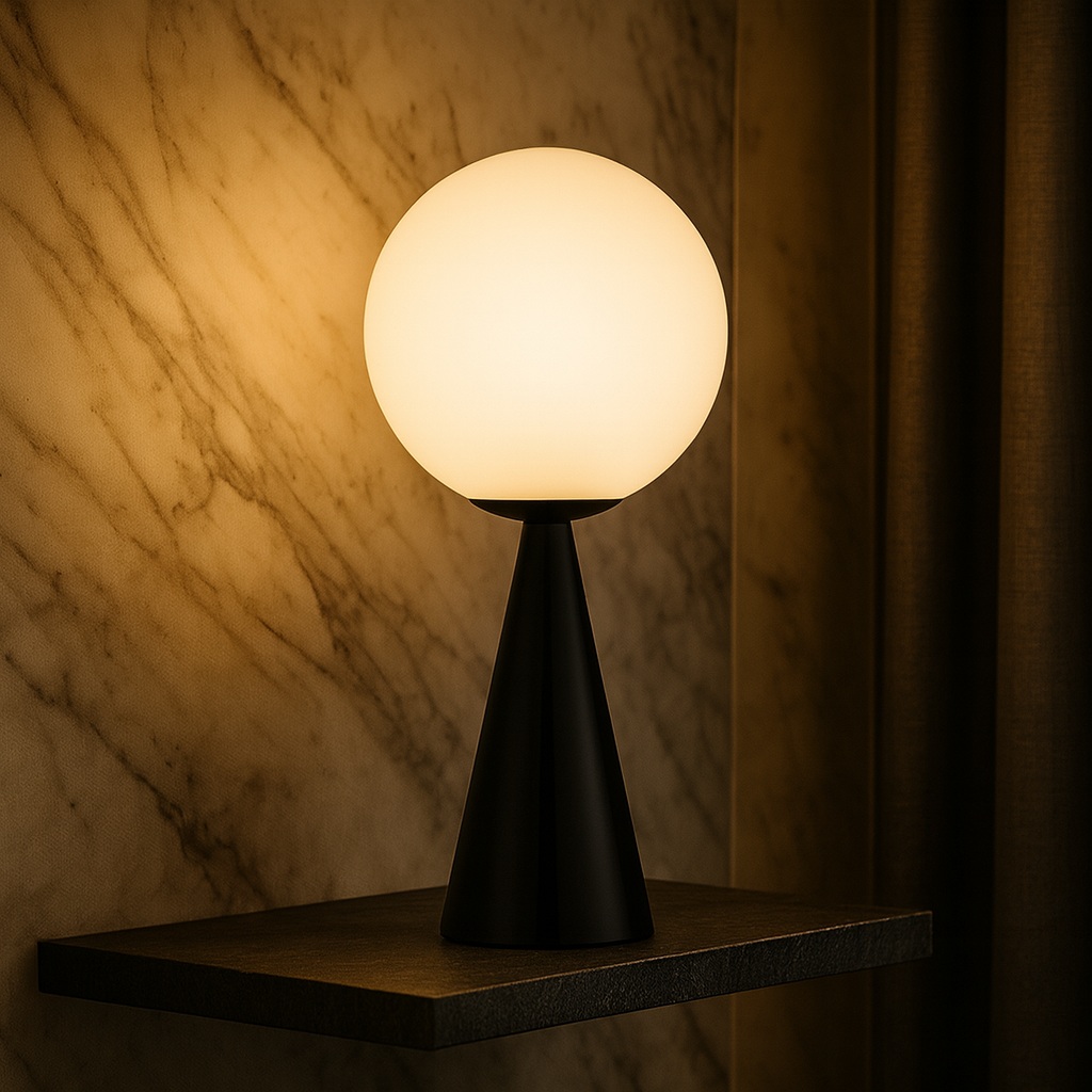 Conella — Lampe globe en verre dépoli et socle conique