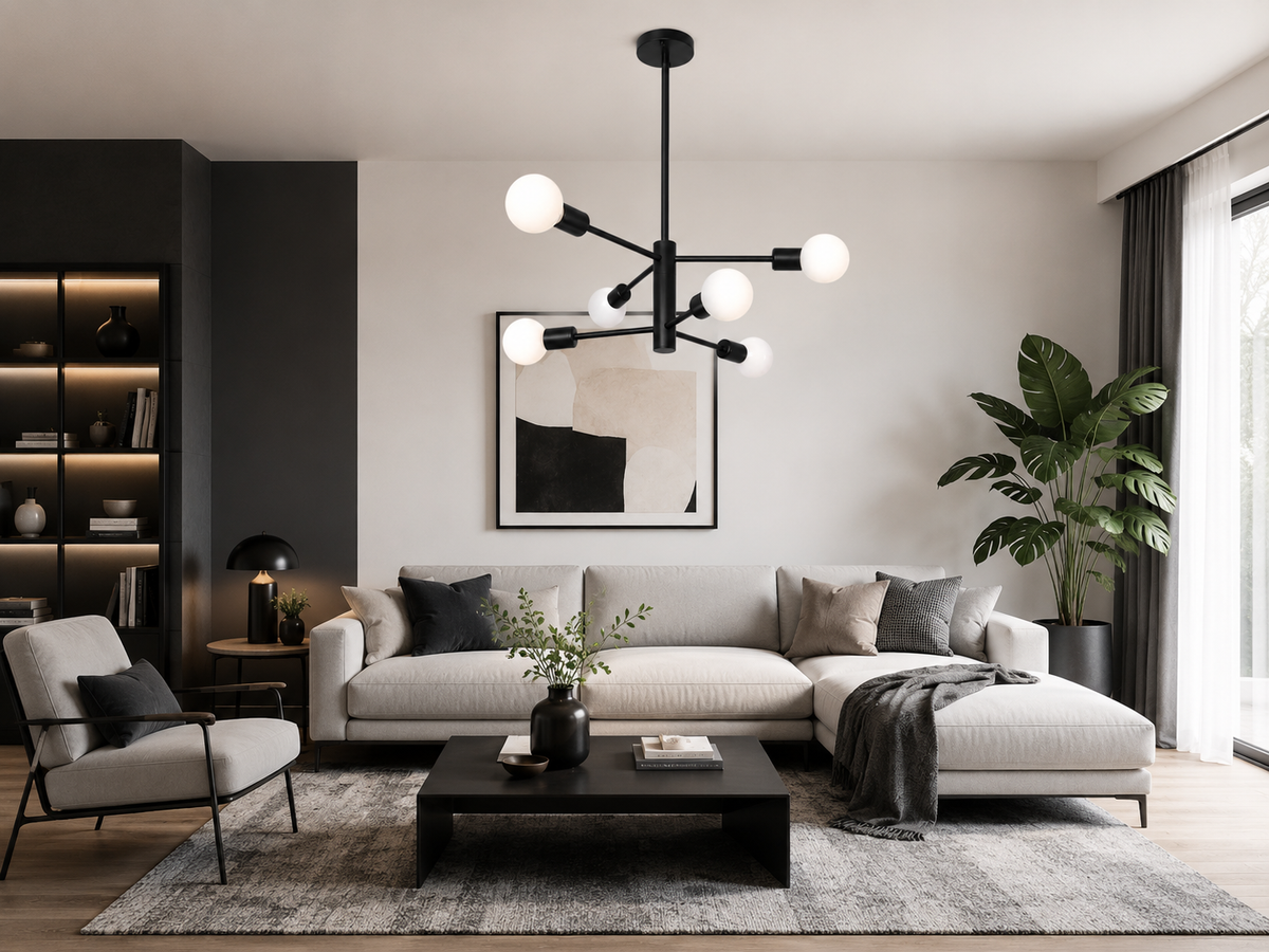 Enzo — Lustre industriel noir à six lampes