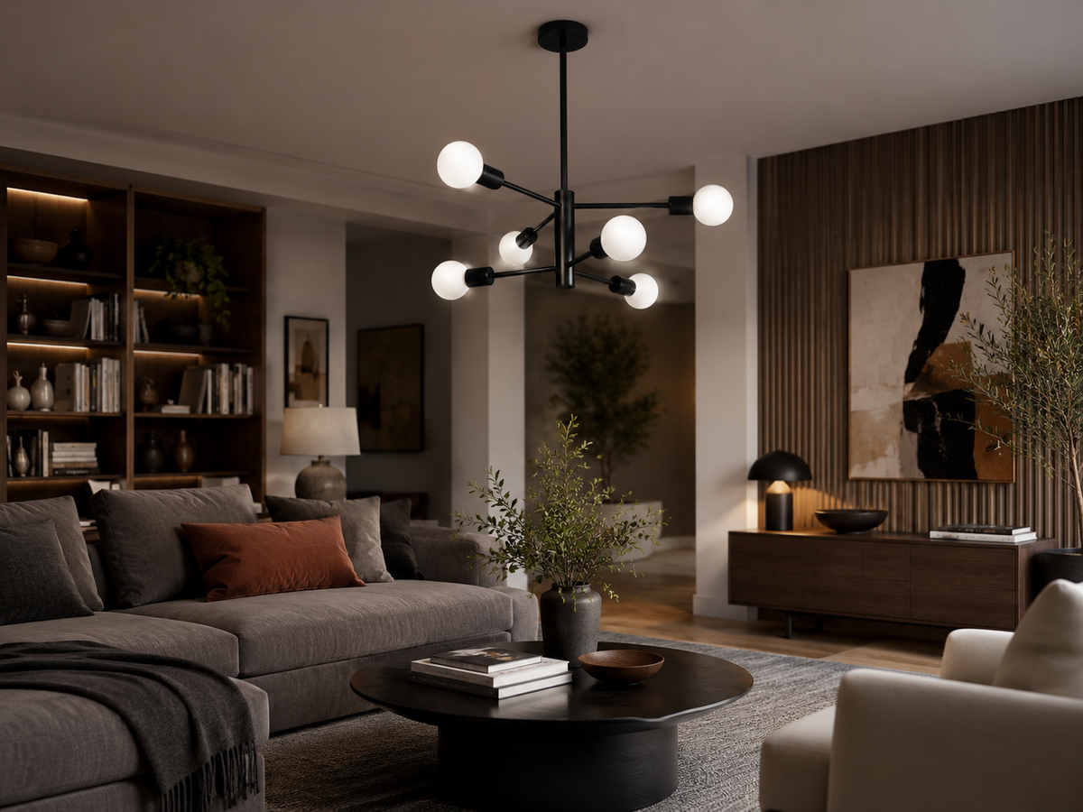 Enzo — Lustre industriel noir à six lampes