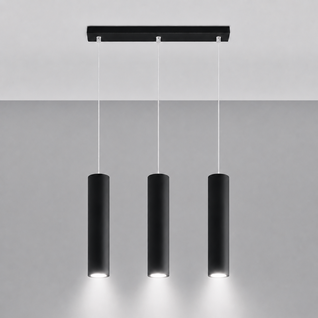Elvira — Suspension cylindrique noire à trois lumières