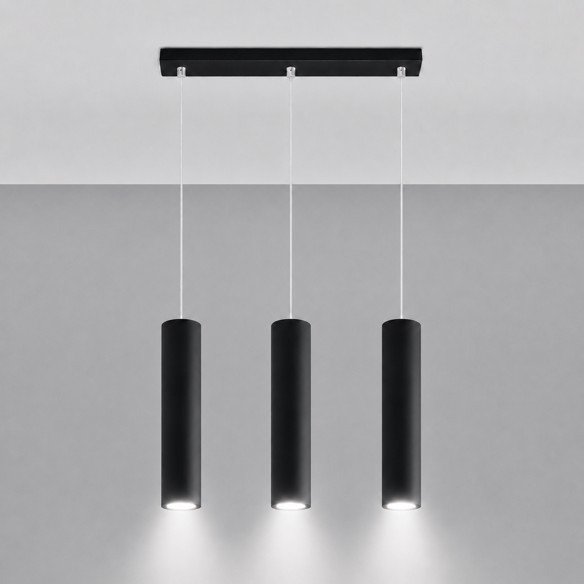 Elvira — Suspension cylindrique noire à trois lumières