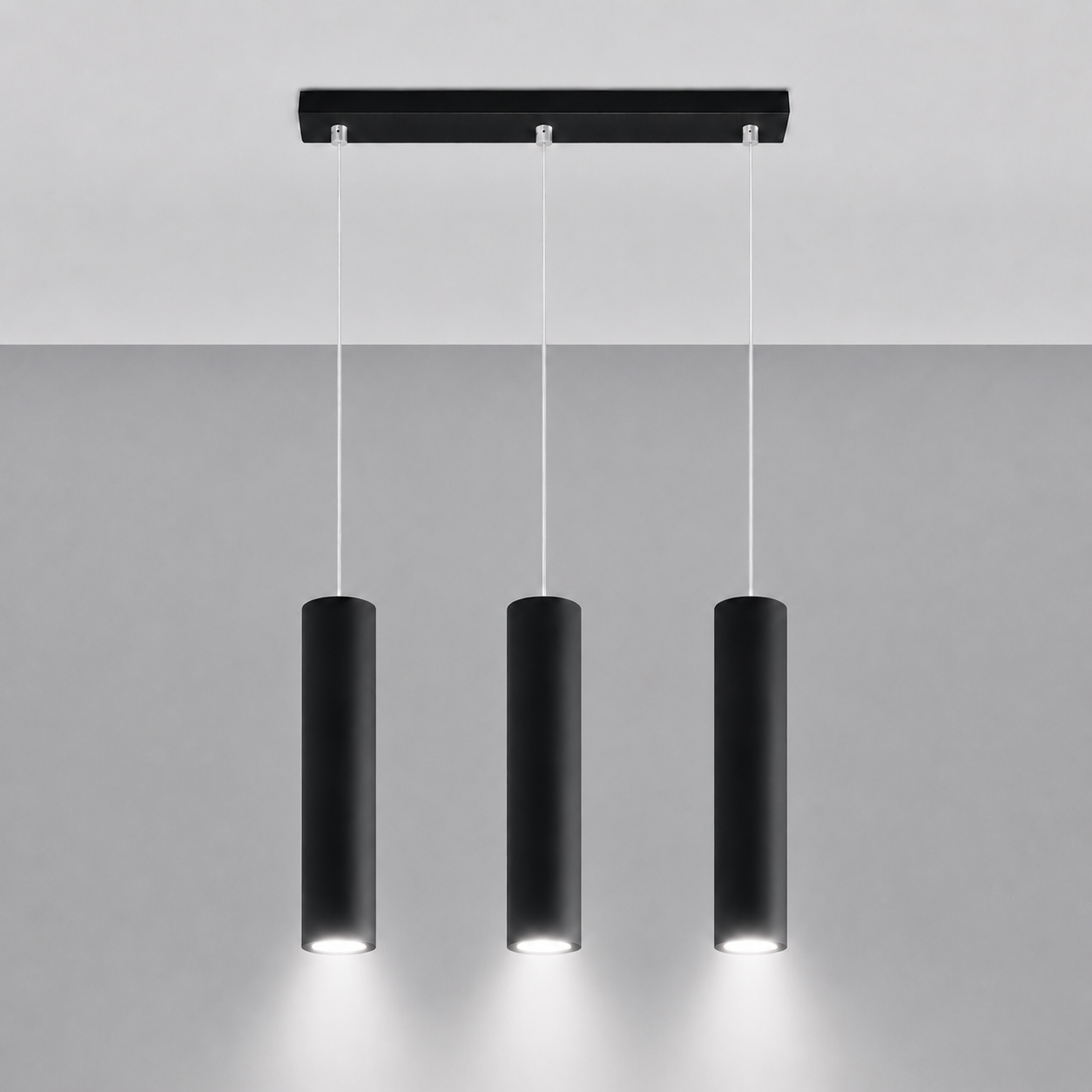 Suspension cylindrique noire 3 lumières