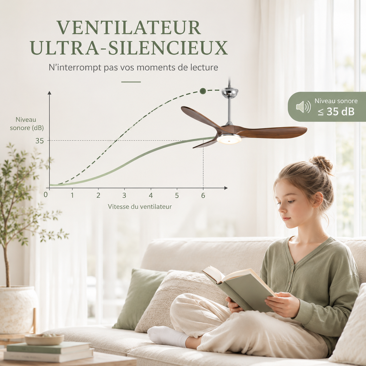 Vindra — Ventilateur de plafond moteur DC et LED