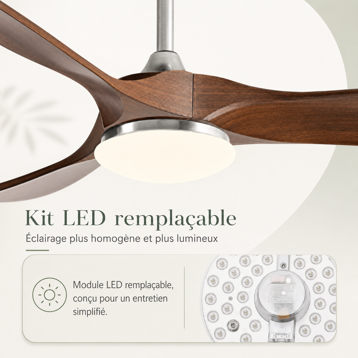 Vindra — Ventilateur de plafond moteur DC et LED