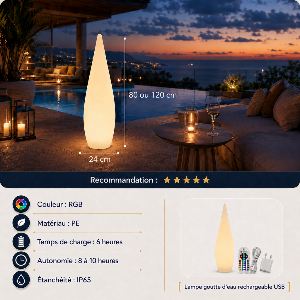 Brina — Lampe d'extérieur LED rechargeable goutte