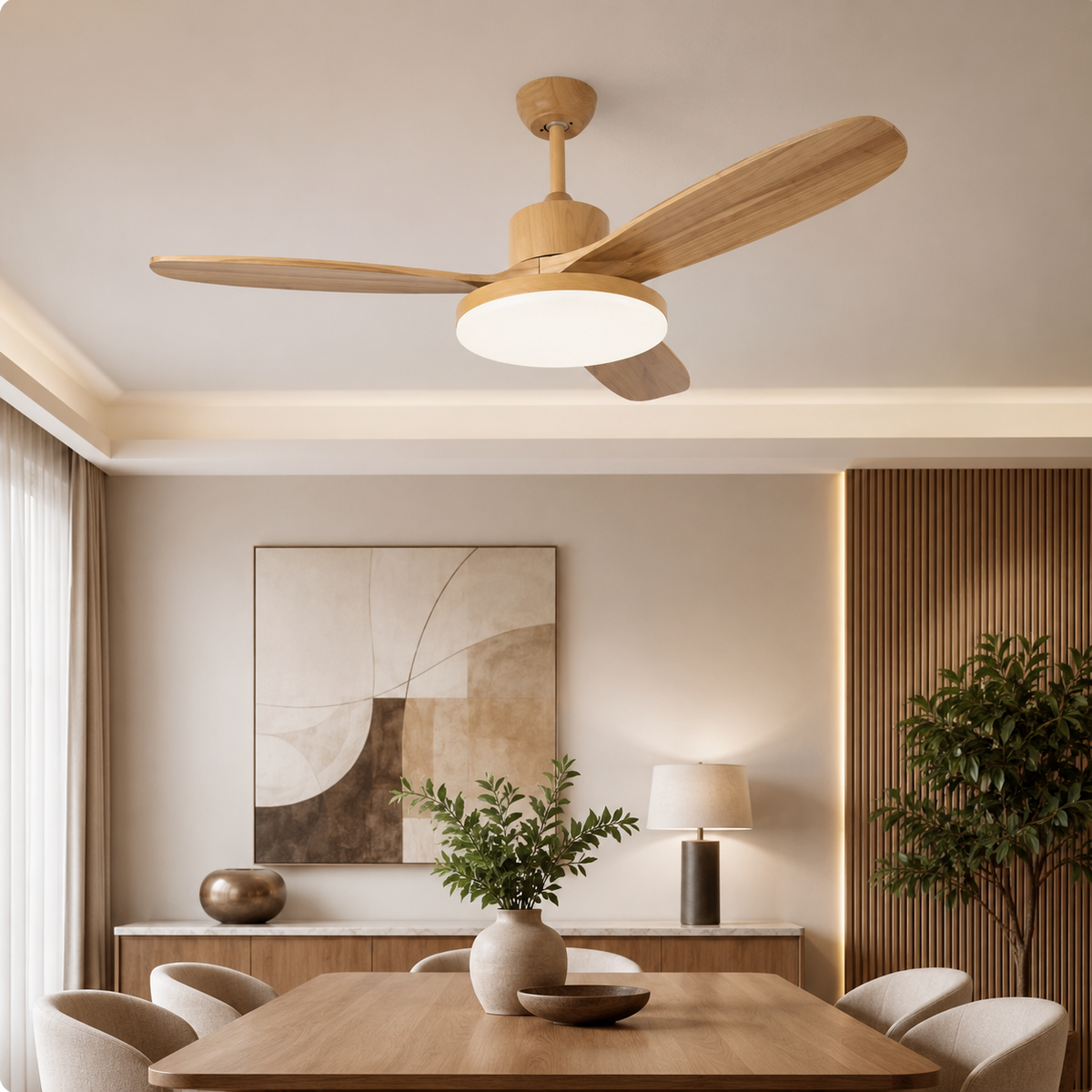 Kalmia — Ventilateur de plafond bois naturel trois tailles