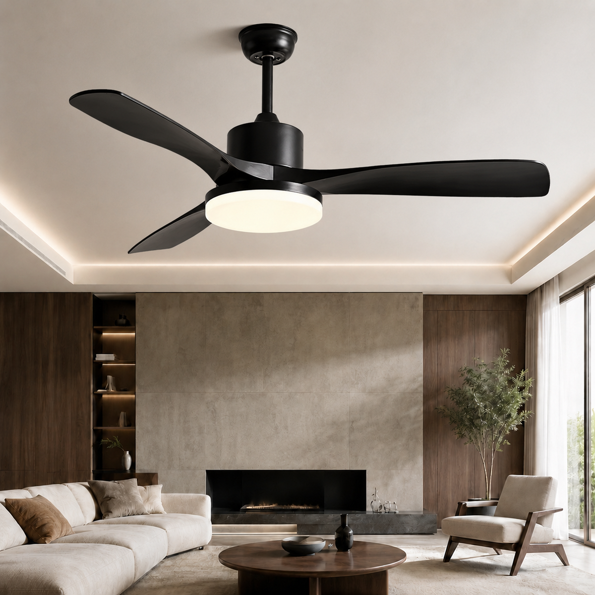 Kalmia — Ventilateur de plafond bois naturel trois tailles