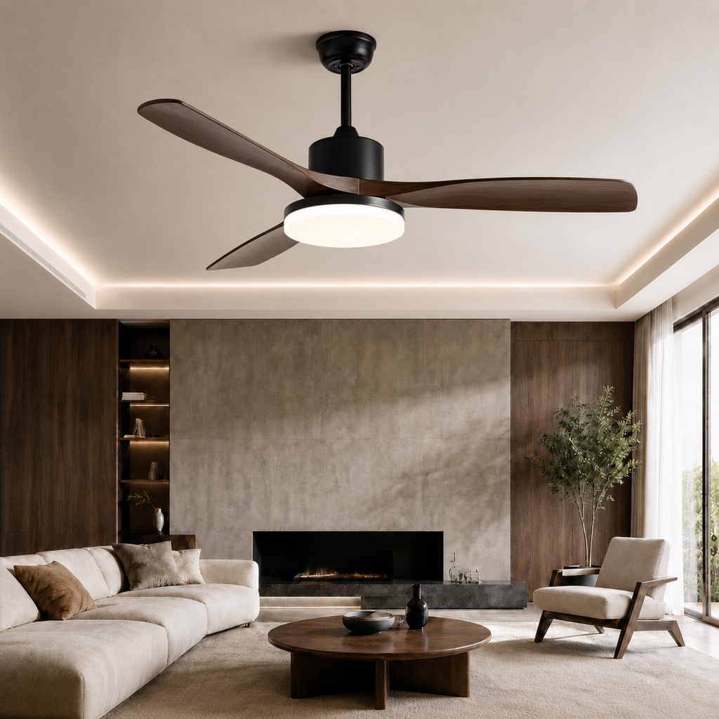 Kalmia — Ventilateur de plafond bois naturel trois tailles
