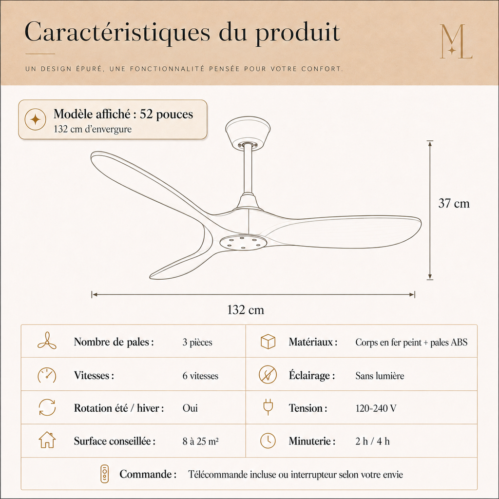 Ostara — Ventilateur de plafond silencieux à 6 vitesses